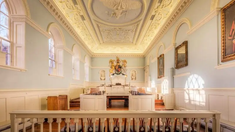 Historic courtroom interior with the judge's bench — car accident injury claims in Meriden, CT